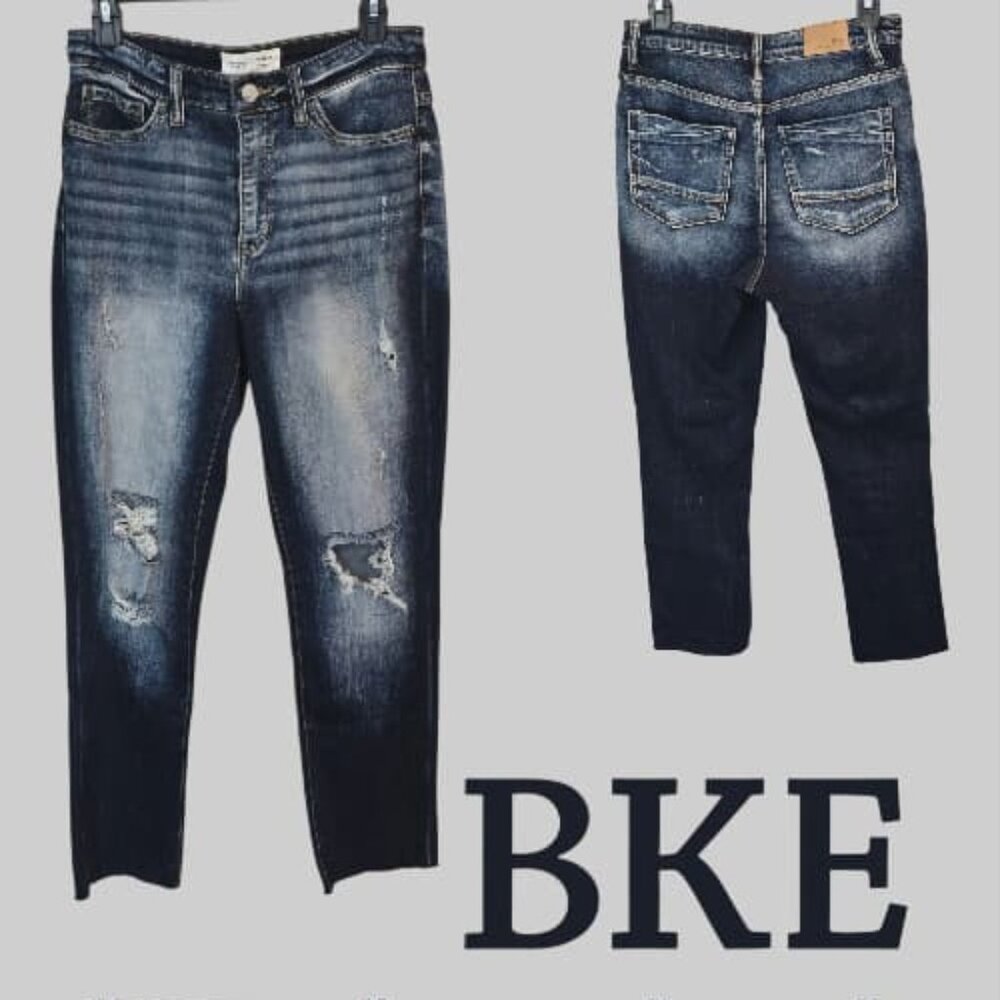 BKE Parker Universal Fit High Rise Dark Wash Skinny Distressed Jeans Womens 26